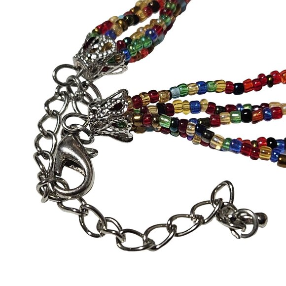 Handmade Abstract Glass Pendant Necklace Boho Colorful Seed Beaded Jewelry Women - Picture 9 of 11